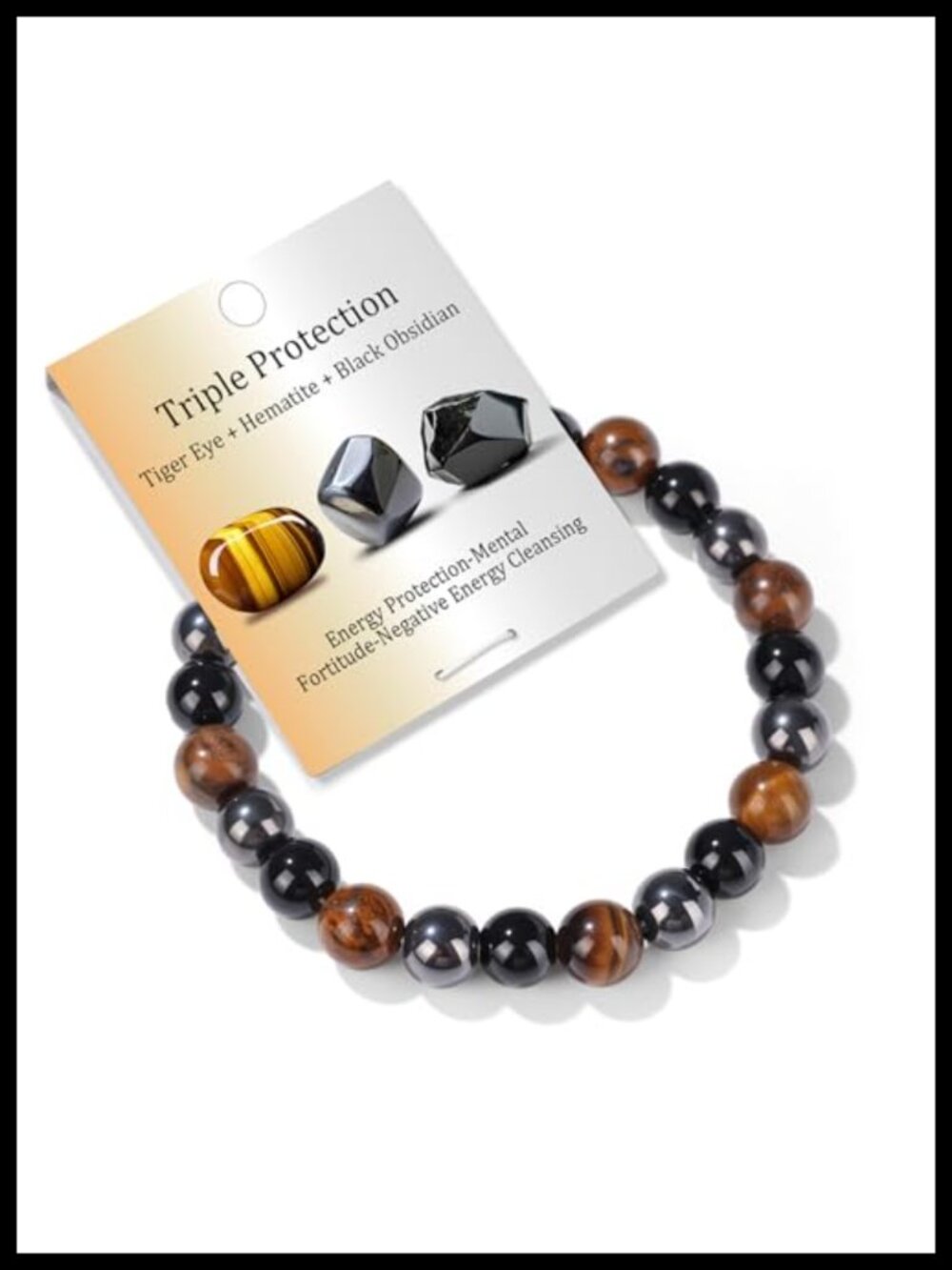 Natural Tiger Eye Hematite Obsidian Beaded Bracelet 8mm